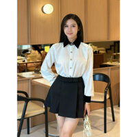 Ma Jolie - Áo sơ mi cổ phối nhung đen Emme Shirt & Chân váy xếp ly nơ Colin Skirt