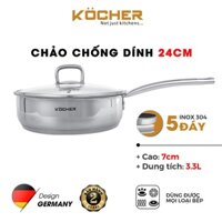 [MÃ KOCHC24CN Giảm10% đơn 0Đ] Chảo Chống Dính Bếp Từ, Chảo Đáy Từ Sâu Lòng KOCHER Có Nắp Kính Kocher Cao Cấp Size 24cm