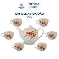 [MÃ LIFEMC2510B giảm 80K]Bộ Ấm, Chén Trà Sứ Minh Long 0.8 L - Camellia - Hoa Đào