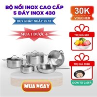 [MÃ LIFEMC2510B giảm 80K]Bộ nồi 3 đáy inox 430 Fivestar FSB5IN002 bếp từ 5 món nắp kính