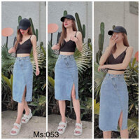 (MÃ MỚI)Chân Váy Jean Dáng Dài Lưng Kiểu Xẻ Vạt Trước MS 053