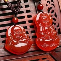 Mã não đỏ ngọc Phật Quan Âm mặt dây chuyền ngọc sen tự nhiên Guanyin Mã não chalcedony Phật Mặt dây chuyền nam nữ