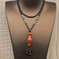 Mã Não Đỏ Thô Hoa Đỏ Tự Nhiên Cổ Ngọc An Toàn Khóa Vòng Cổ Áo Len Dây Xích Thùng Hạt Mặt Dây Chuyền Bình 4.1-3