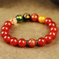 Mã Não Đỏ Tự Nhiên Năm Giàu Có Thần Phong Cách Vòng Tay Màu Đỏ chalcedony Mười Hai Cung Hoàng Đạo Người Bảo Vệ Vòng Tay Chuyển Hạt Phật Vòng Tay