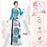 Mã P36 - Áo dài hoa sen lụa nhật cao cấp họa tiết in 3D sắc nét