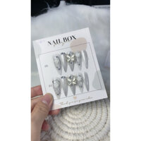 Mã T001 Nailbox thiết kế thạch trắng gạo mắt mèo ánh trăng- charm nơ xinh nữ