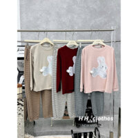 Mã T11 SÉT BỘ ÁO LEN THỎ ĐUÔI BÔNG PHỐI QUẦN DA CÁ KẺ XINH XỈU