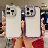 Mạ Tai Mèo TPU Mềm Trong Suốt Chống Sốc Ốp Lưng Điện Thoại iPhone 16 15 14 13 12 11 Pro Max