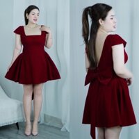 [MÃ TK12] - Đầm Nhung Nữ Dáng Xòe(45-90kg), Ôm Dáng, Nơ Thắt Phía Sau Lưng