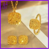 Mạ Vàng Flash Lụa Rỗng Ra Đường Nhỏ Khối Lập Phương Nhẫn Mặt Dây Chuyền Bông Tai Bộ Nữ M4591