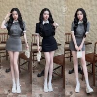 [MA_00110] Set Áo Phối Cổ Sơ Mi Trắng Chân Váy Chữ A