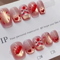 Mặc áo giáp|Ngọt Ngào Thoáng Mát Làm Móng Tay Đuổi Ánh Sáng Fengbing Nguyên Chất Handmade Thịnh Vượng May Mắn Đánh Thức Sư Tử Nhấp Nháy Mắt Mèo Pháo Hoa Phong Cách Trung Hoa Bầu Candied 1.13