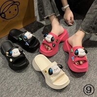 Mặc Bên Ngoài Đế Dày Ngón Chân Vuông Hoạt Hình Chó Con Dép Nữ 2023 Phong Cách Mới Tăng Ngón Chân Mở Thường Ngày Đi Biển Flip-Flo