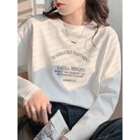 Mặc Chữ Trắng Áo Thun Nữ Đầu Thu Dài Tay Bên Trong Cổ Tròn Niche Phong Cách Phương Tây Đáy Áo Sơ Mi Nữ Body 3.26 a