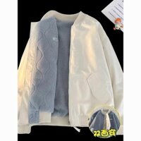 Mặc hai mặt Áo khoác lông cừu cực nam mùa thu đông Lớp lót lông cừu dày 2024 Áo khoác độn bông hợp thời trang bóng chày rộng rãi