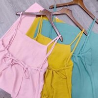 Mặc là đẹp Váy 2 dây trơn đi biển hở lưng thắt nơ chất đũi nhiều màu