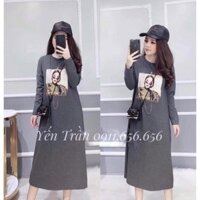 Mặc là đẹp váy thun suông dài tay in hình cô gái chất cotton
