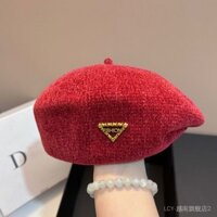 Mặc mũ đỏ cho năm mới [Cửa hàng bán chạy] Mũ nồi bất thường Schenier mới cho mùa thu và mùa đông Thời trang hình tam giác Ngược Retro giảm tuổi mũ họa sĩ mũ họa sĩ