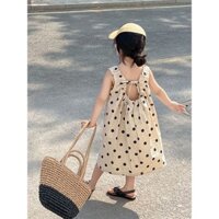 [Mặc phong cách phương Tây] Váy một mảnh trẻ em, váy dây treo, váy kiểu Tây cô gái nhỏ, váy hở lưng chấm bi dễ thương mùa hè, váy vest không tay Phong cách Hàn Quốc thời trang, váy công chúa
