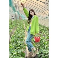 Mặc quần áo phụ nữ mới Áo len dệt kim màu xanh lá cây của phụ nữ áo cardigan phong cách phương Tây