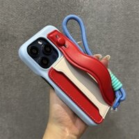 Macaron chặn màu Vỏ điện thoại cho iPhone 16ProMax 12 13 14 15 Pro Max 11 12 13 14 15 16 Pro Thẻ chèn dây đeo cổ tay Vỏ dây buộc dễ thương