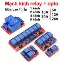Mạch relay opto cách ly 1-8 kênh kích ( H/L) 5V/12V/24V - 10A/30A