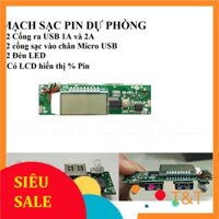 Mạch sạc dự phòng 2A 2 cổng ra có LCD hiển thị dòng sạc và % pin