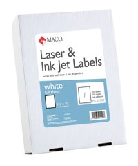 MACO Laser/Ink Jet White Full Sheet Labels, 8-1/2 x 11 Inches, 1 Per Sheet, 250 Per Box (ML-0100B)