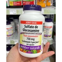 [Made in Canada] Giảm đau xương, khớp Webber naturals Glucosamine Sulfate triple strength 750mg, hộp 250 viên