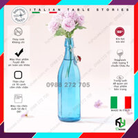 [Made in Italy] Chai thủy tinh màu xanh ngọc Oxford 1 Lít  nắp cài, kín hơi, thân thập giác - Bormioli Rocco
