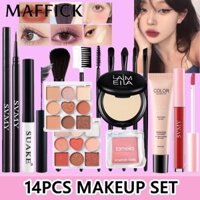 MAFFICK 14 miếng mỹ phẩm trang điểm đặt Eyeshadow 9 cố định màu sắc phấn mắt không thấm Trang chủ Son bóng Blush trang điểm Brush Bộ trang điểm BB Cream