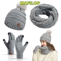 Mafilop 4 Cái / bộ Mũ Dệt Kim, Ấm Áp Mềm Mũ Nữ Khăn Găng Tay Bộ Tất, Mùa Đông Chống Gió Bảo Vệ Tai Mùa Đông Ấm Áp Mitten Ngoài Trời