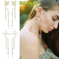 Mafilop Elf Ear Cuffs, Bông tai cổ tích lá vàng hoa trắng, Bông tai không xỏ ngón cổ điển Renaissan-ce cho tiệc cưới Giáng sinh Halloween