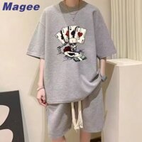 Magee Mới Nam Bộ Mỹ Retro Đường Phố Sang Trọng Thường Ngày Poker Đầu Lâu Áo Thun Thể Thao Thanh Niên Thời Trang Quần