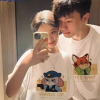 Mageenew Áo thun nam phiên bản Hàn Quốc cổ điển giản dị cao cấp cotton nguyên chất thỏ cảnh sát cáo họa tiết hoạt hình in hình bùng nổ đường phố dáng rộng thanh niên cặp đôi thời trang nửa tay
