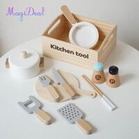 Magideal Đồ Chơi Bằng Gỗ Bộ Nấu Ăn Montessori Thớt Đũa Chơi Món Ăn