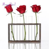 Magideal Glass Test Tube Bình hoa đứng bằng gỗ Chậu hoa thủy canh Chậu trồng 5 ống