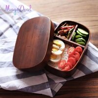 Magideal Hộp Bento bằng gỗ Nhật Bản Hộp đựng thực phẩm cắm trại
