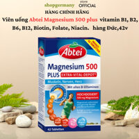 Magnesium Abtei 500 plus vitamin B1, B2, B6, B12, Biotin, Folate, Niacin. hàng Đức,42v