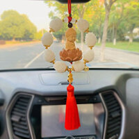 Mahogany Inlay Dragon Spit Bead Ngồi Tượng Phật Sen Nội Thất May Mắn Mặt Dây Chuyền Xe Trang Trí