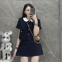 Mai ai lấy bao e   Set áo cổ sen kèm chân váy chữ A trẻ trung kèm tag nơ rời Chất umi siêu đẹp  < 60kg đổ ve