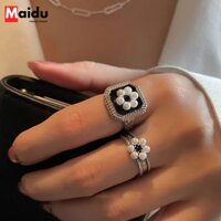 Maidu Jewelry Nhẫn Hở Hoa Ngọc Trai Nhẫn Ngón Tay Trỏ Vuông Sang Trọng Cho Nữ