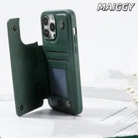 Maiggy Flip Cover Thẻ Chèn Vỏ Bảo Vệ Cho iPhone 16 15 14 13 12 Pro Max 16plus Bao Da Đa Năng Đứng Ốp Lưng