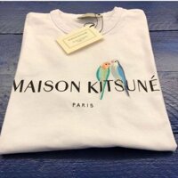 Maison Kitsune Mùa Hè Tay Ngắn Cổ Tròn Vẹt Thêu Nữ Top Tình Yêu Cặp Đôi Áo Thun