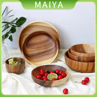 MAIYA Bát cơm gỗ keo, bát salad gỗ nguyên khối, tô bún gỗ nguyên khối, chậu gỗ, chậu salad và tô phở