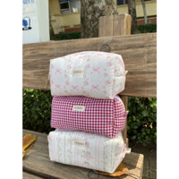 Makeup Pouch - Túi chần bông đựng mỹ phẩm hoa nhí, caro dễ thương