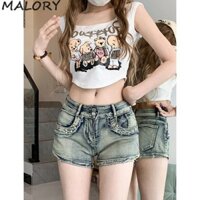 Malory Hot Girl High Street Straight Denim Quần Short Nữ Gợi Cảm Slim-fit Phiên Bản Hàn Quốc Đinh Tán Quần Jean Thời Trang