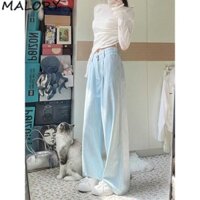 Malory Quần jean nữ sọc xanh nhạt Quần jean ống rộng thẳng
