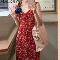 Malory Tea Break Phong Cách Pháp Đỏ Nhỏ Hoa Treo Đầm Trẻ Em