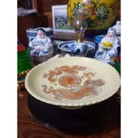 Mâm bồng màu vàng, mâm dâng ngũ quả ban thờ vàng kim liền chân chất liệu gốm sứ